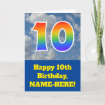 [ Thumbnail: Cloudy Blue Sky, Rainbow Pattern "10" Birthday # Card ]
