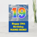 [ Thumbnail: Cloudy Blue Sky, Rainbow Pattern "19" Birthday # Card ]
