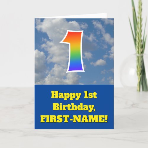 Cloudy Blue Sky Rainbow Pattern 1 Birthday  Card