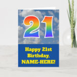 [ Thumbnail: Cloudy Blue Sky, Rainbow Pattern "21" Birthday # Card ]