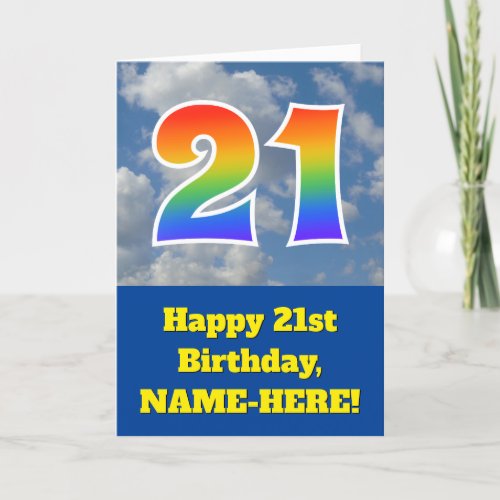 Cloudy Blue Sky Rainbow Pattern 21 Birthday  Card
