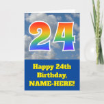 [ Thumbnail: Cloudy Blue Sky, Rainbow Pattern "24" Birthday # Card ]