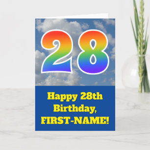 Cloudy Blue Sky, Rainbow Pattern "28" Birthday # Card