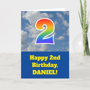 Cloudy Blue Sky, Rainbow Pattern "2" Birthday # Card