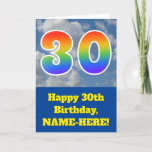 [ Thumbnail: Cloudy Blue Sky, Rainbow Pattern "30" Birthday # Card ]