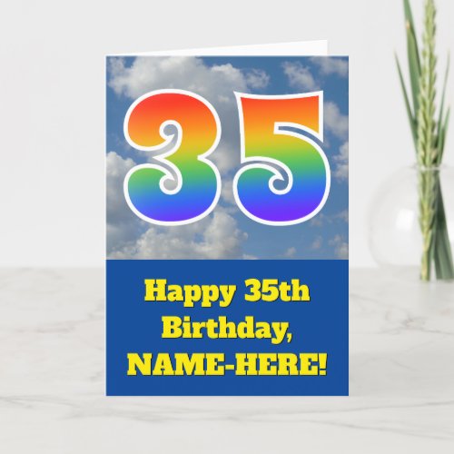 Cloudy Blue Sky Rainbow Pattern 35 Birthday  Card