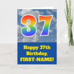 [ Thumbnail: Cloudy Blue Sky, Rainbow Pattern "37" Birthday # Card ]