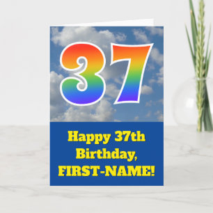 Cloudy Blue Sky, Rainbow Pattern "37" Birthday # Card