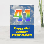 [ Thumbnail: Cloudy Blue Sky, Rainbow Pattern "41" Birthday # Card ]