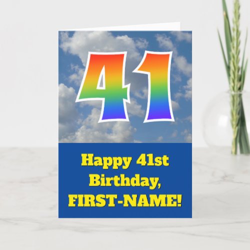 Cloudy Blue Sky Rainbow Pattern 41 Birthday  Card