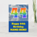 [ Thumbnail: Cloudy Blue Sky, Rainbow Pattern "44" Birthday # Card ]