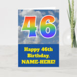 [ Thumbnail: Cloudy Blue Sky, Rainbow Pattern "46" Birthday # Card ]