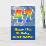 [ Thumbnail: Cloudy Blue Sky, Rainbow Pattern "47" Birthday # Card ]