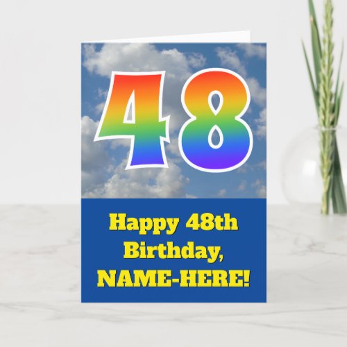 Cloudy Blue Sky Rainbow Pattern 48 Birthday  Card