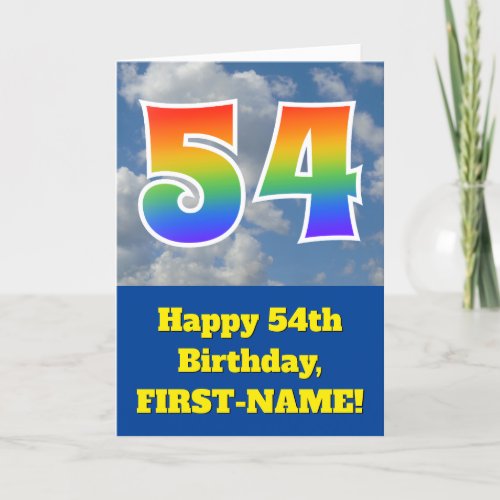 Cloudy Blue Sky Rainbow Pattern 54 Birthday  Card