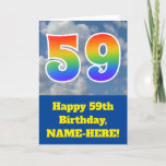 [ Thumbnail: Cloudy Blue Sky, Rainbow Pattern "59" Birthday # Card ]