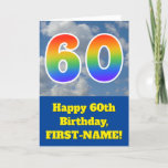 [ Thumbnail: Cloudy Blue Sky, Rainbow Pattern "60" Birthday # Card ]