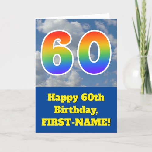 Cloudy Blue Sky Rainbow Pattern 60 Birthday  Card