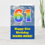 [ Thumbnail: Cloudy Blue Sky, Rainbow Pattern "61" Birthday # Card ]