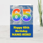 [ Thumbnail: Cloudy Blue Sky, Rainbow Pattern "65" Birthday # Card ]