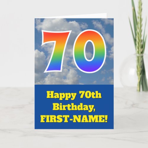 Cloudy Blue Sky Rainbow Pattern 70 Birthday  Card