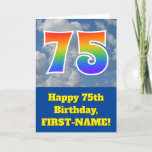 [ Thumbnail: Cloudy Blue Sky, Rainbow Pattern "75" Birthday # Card ]