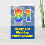[ Thumbnail: Cloudy Blue Sky, Rainbow Pattern "81" Birthday # Card ]