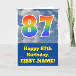 [ Thumbnail: Cloudy Blue Sky, Rainbow Pattern "87" Birthday # Card ]