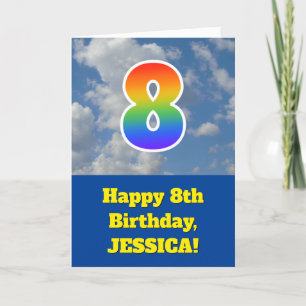 Cloudy Blue Sky, Rainbow Pattern "8" Birthday # Card