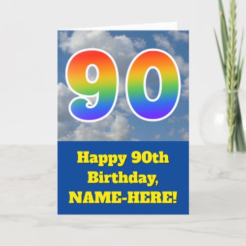 Cloudy Blue Sky Rainbow Pattern 90 Birthday  Card