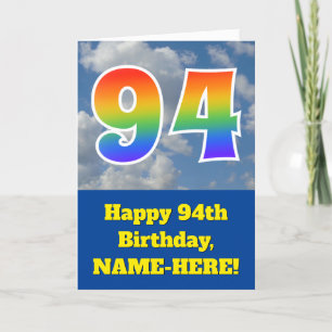 Cloudy Blue Sky, Rainbow Pattern "94" Birthday # Card