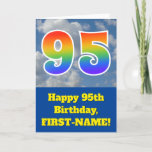 [ Thumbnail: Cloudy Blue Sky, Rainbow Pattern "95" Birthday # Card ]