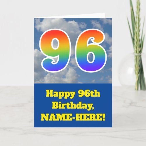 Cloudy Blue Sky Rainbow Pattern 96 Birthday  Card