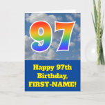 [ Thumbnail: Cloudy Blue Sky, Rainbow Pattern "97" Birthday # Card ]