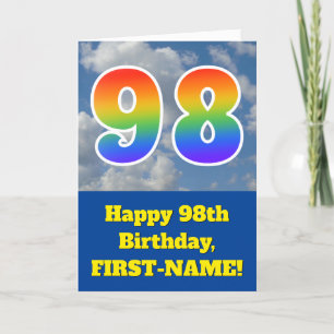 Cloudy Blue Sky, Rainbow Pattern "98" Birthday # Card