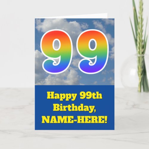 Cloudy Blue Sky Rainbow Pattern 99 Birthday  Card