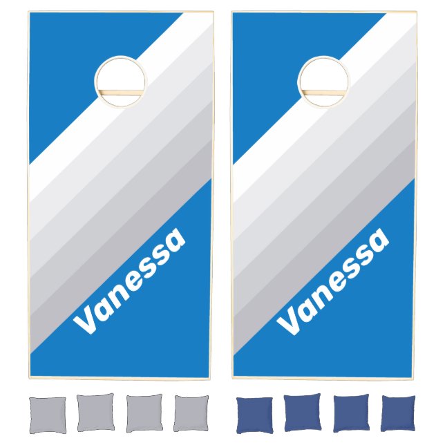 Cloudy Blue Sky Stripes with Name Cornhole Set (Set)