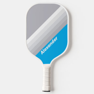 Cloudy Blue Sky Stripes with Name Pickleball Paddle
