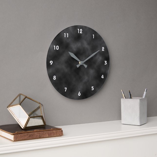 Cloudy Charcoal Black Sky Large Clock (Office)