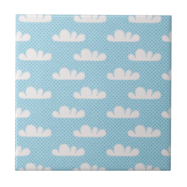 Cloudy Clouds Blue Dotty Sky Ceramic Tile (Front)