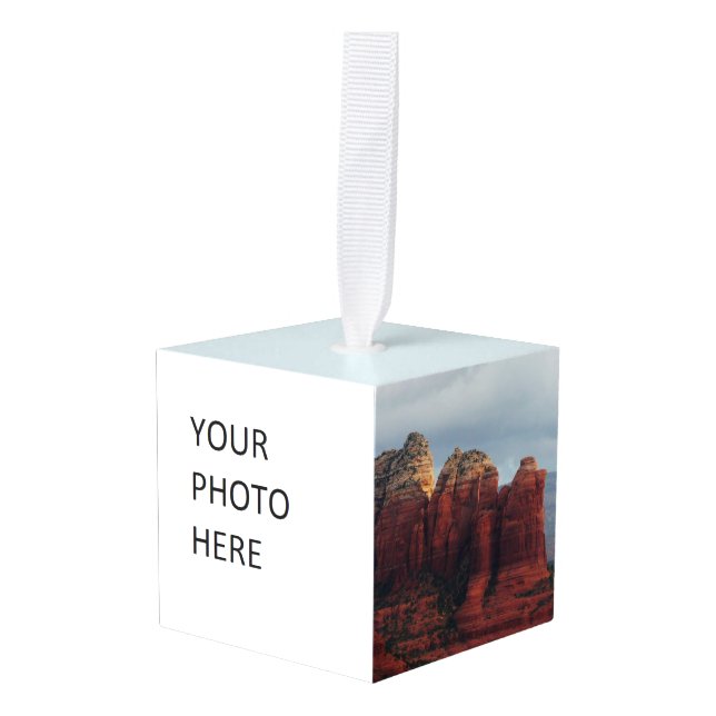 Cloudy Coffee Pot Rock in Sedona Arizona Cube Ornament (Front Angled)