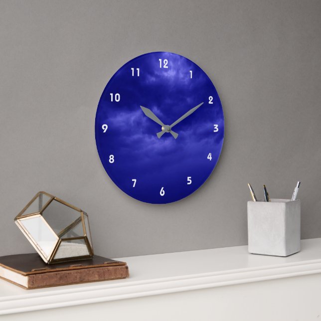 Cloudy Dark Blue Sky Large Clock (Office)