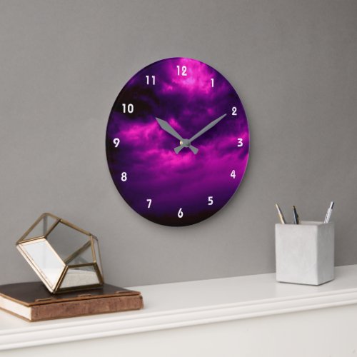 Cloudy Dark Purple Sky Large Clock