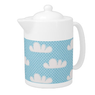 Cloudy Dotty Sky Light Blue Teapot