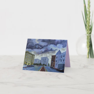Cloudy Dusk Townscape Art Note Card