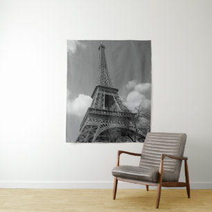 Cloudy Eiffel In Black and White, 2015 Tapestry