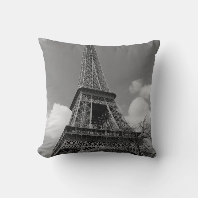 Cloudy Eiffel In Black and White, 2015 Throw Pillow (Front)