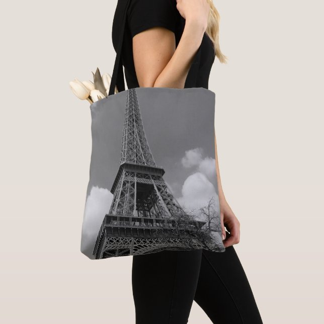 Cloudy Eiffel In Black and White, 2015 Tote Bag (Close Up)