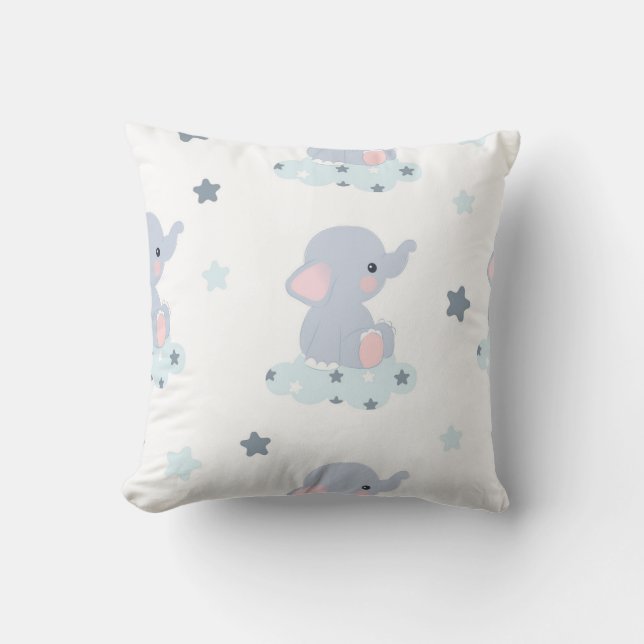 Cloudy Elephant Dreams Throw Pillow (Front)