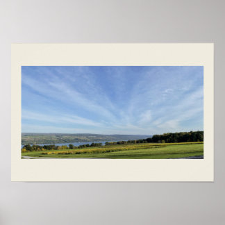 Cloudy Field by Lake Poster